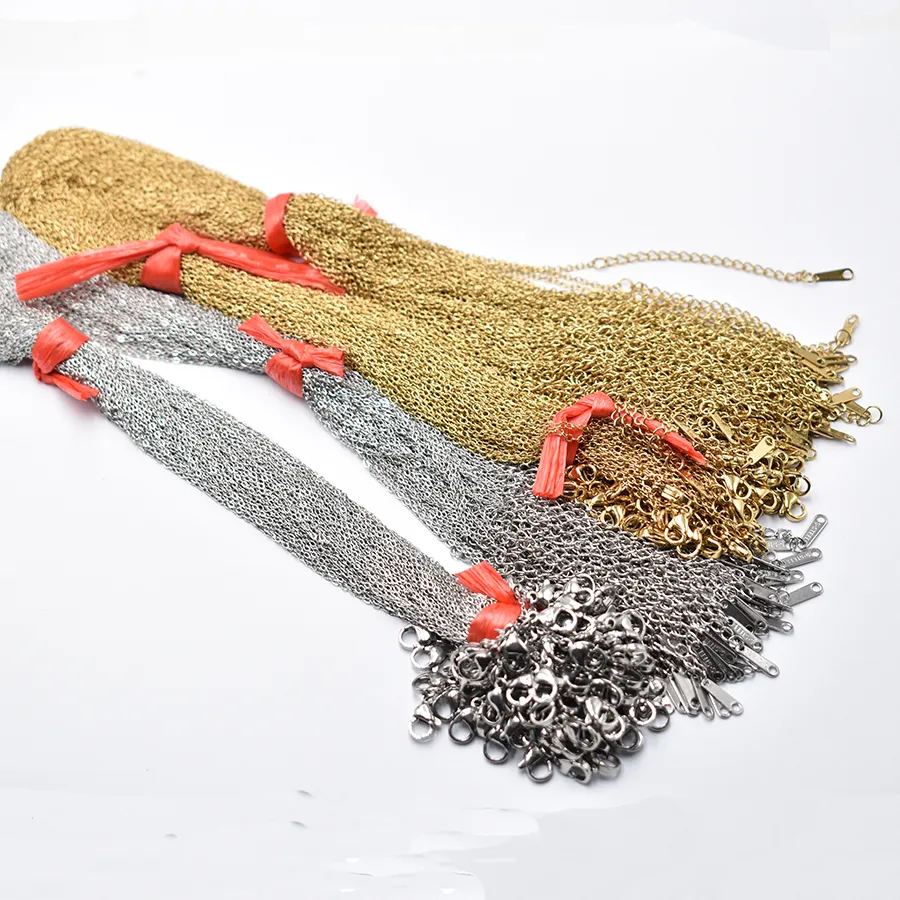 Authentic 1.2mm 100pcs/lot 40+5cm Gold Color necklaces cuban Link chains women jewelries Free shipping