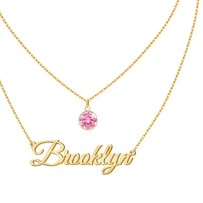 Authentic DOREMI Custom Name Necklace Layered Pendant Birthstone Custom Nameplate Necklaces for Women Men Gifts