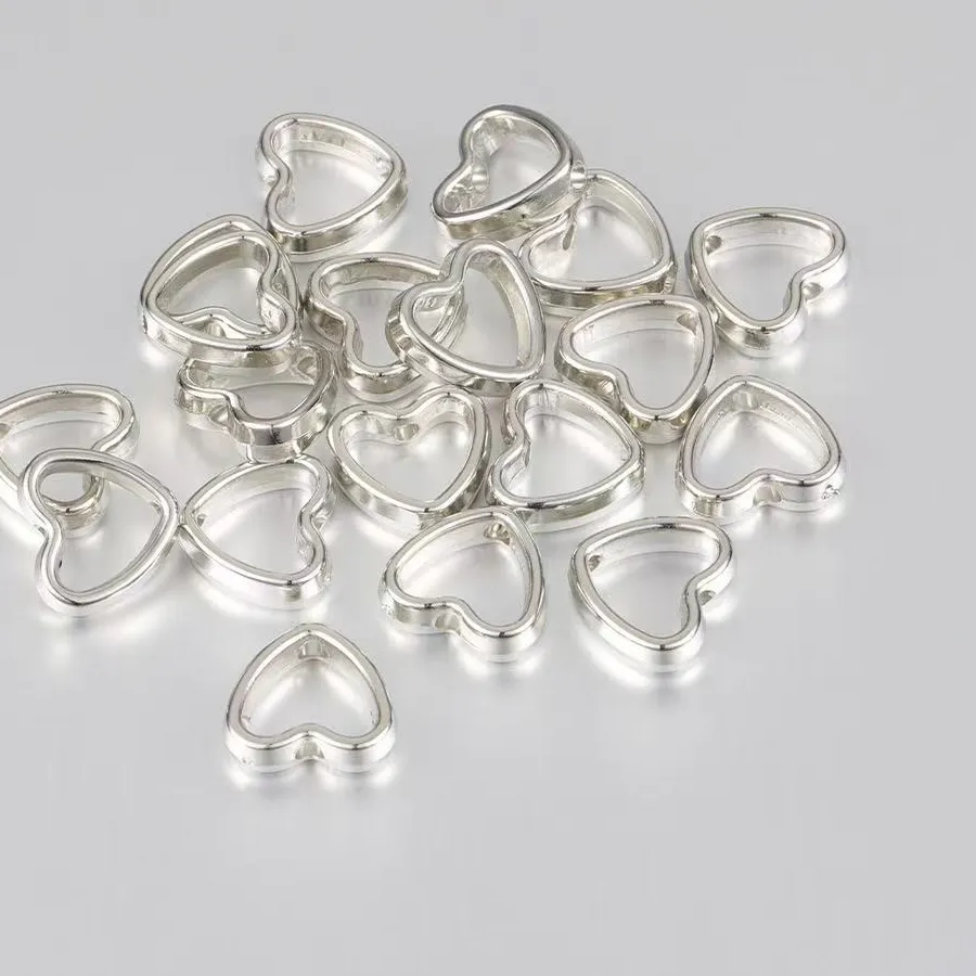 Authentic 50/100pcs Heart Frame Wrapped Bead Double Stright Hole Spacers Loose Beads for Jewelry Making DIY Findings