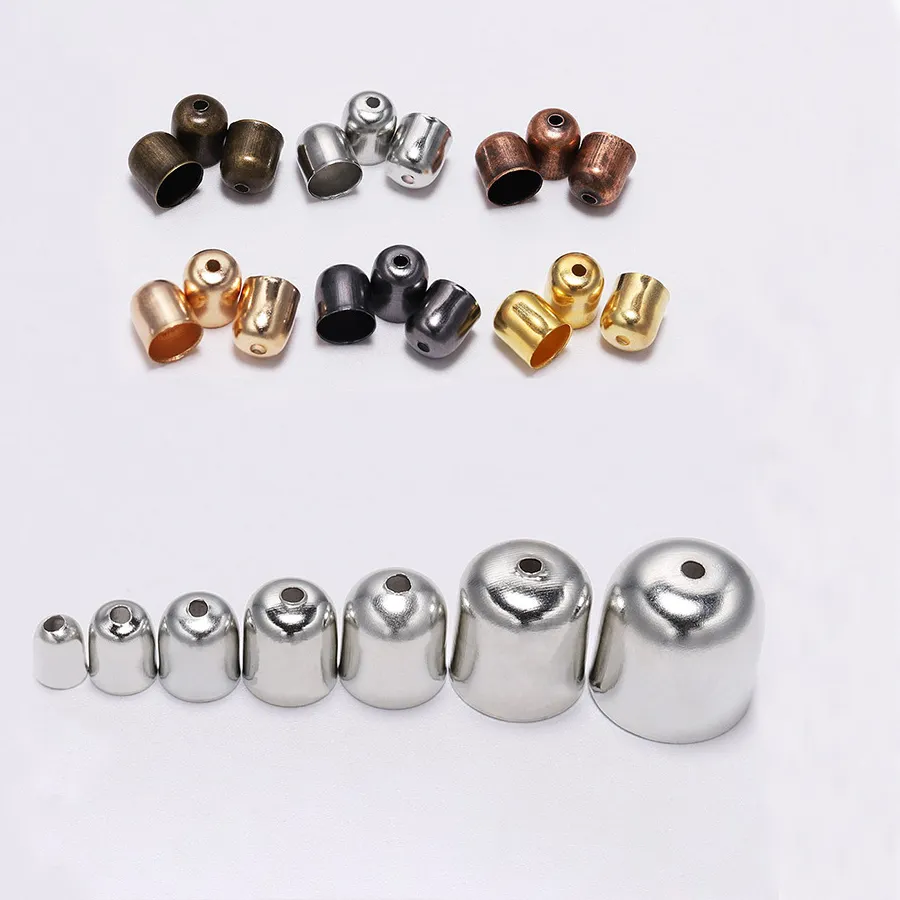 Authentic 50-100pcs/lot Crimp End Caps Leather Cords End Tip Beads Caps Fit 4 -12mm Clasps For DIY Jewelry Making Findings Supplies