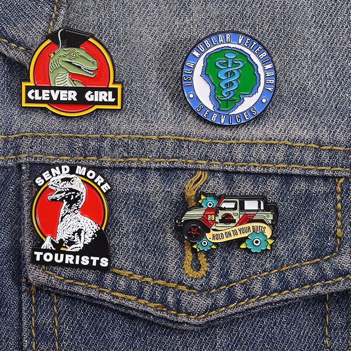Authentic Dinosaur Themed Anime Movie Enamel Pins Send More Tourists Clever Girl Brooches Clothes Lapel Badge Jewelry for Friends