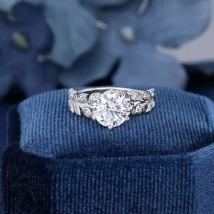 Authentic Nature Inspired Ring 14K White Gold Plated Unique 2ct Round Moissanite Ring