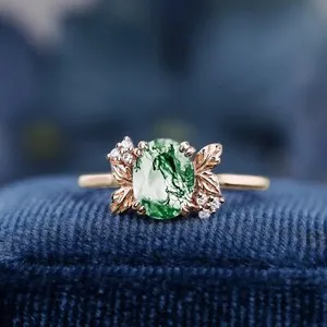 Authentic The Verdant Echo 14K Rose Gold Plated Moss Agate Ring