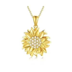 Authentic Nature Diamond Sunflower Jewelry for Women, 18K Gold Plated Sterling Silver S...