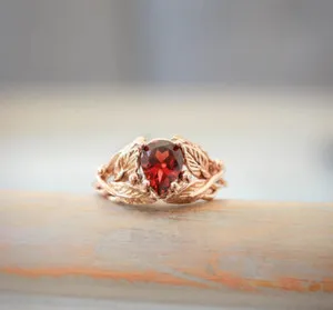 Authentic Whisper of the Earth: Leaf Garnet Rose Gold Plated Ring