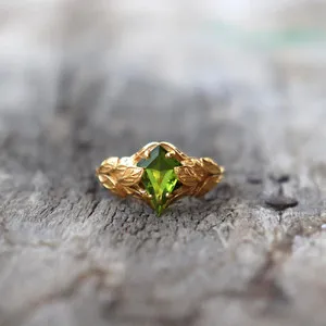 Authentic Nature Inspired Peridot Ring Gold Plated 925 Silver Ring Women's for him