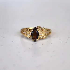 Authentic Leaf of Devotion: Smoky Quartz Wedding Ring