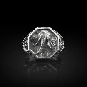 Authentic Handmade Silver Elephant Silver Animal Signet Ring, Engraved Nature Ring in
