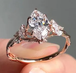Authentic 2CT Marquise Cut Nature Inspired Moissanite Engagement Ring 14K Rose Gold Plated