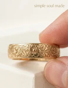 Authentic 14k Gold Plated Floral Leaf Band Ring Sterling Silver Nature Inspired Jewelry