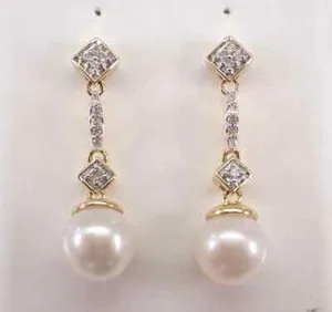 Authentic Nature Pearl 3.00Ct Round Cut Women's Drop Dangle Earrings Yellow Gold Plated