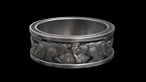 Authentic Bear Fight Ring Silver Band Gold Plated Wildlife Animal Nature Inspired Jewelry