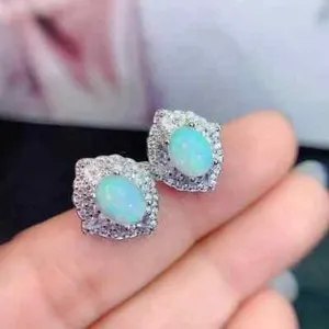 Authentic 3.00Ct Oval Cut Nature Fire Opal Women Halo Stud Earrings 14K White Gold Plated