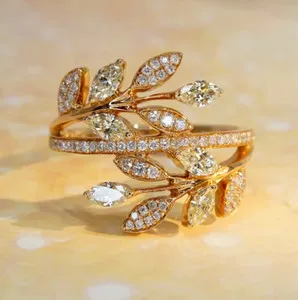 Authentic Leaf Branch Ring Gold Plated Sapphire Nature Wrap Jewelry Band Ring For Him