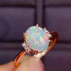 Authentic 1.00Ct Oval Nature Fire Opal Solitaire Women's Wedding Ring 14K Rose Gold Plated
