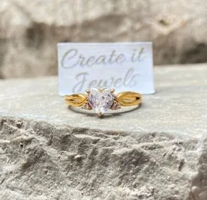 Authentic Heart-Shaped Gold Plated Moissanite Ring Nature-Inspired Leaf Design