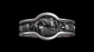 Authentic Gold Plated Koi Fish Band Ring: Intricate Nature Inspired Water Symbol Jewelry