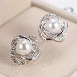 Authentic Nature White Pearl 2.50Ct Round Cut Solitaire Stud Earring 14K White Gold Plated