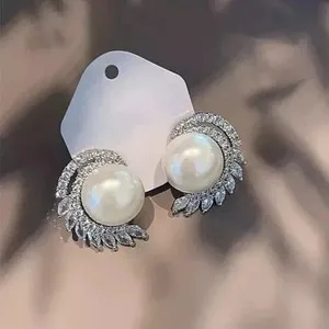 Authentic Nature Pearl 3.50Ct Round Cut Charm Women's Stud Earrings 14K White Gold Plated