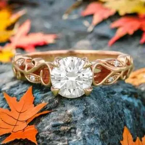 Authentic Delicate Branch Moissanite Engagement Ring for Women Unique Nature Style Ring