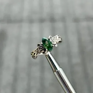 Authentic Moss Agate Flower Designer Ring: 925 Sterling Silver Twig Leaves, Unique Nature