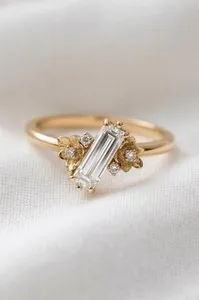 Authentic Baguette Cut Cluster Flower Nature Romantic Unique Jewelry 925 Gold Plated Gifts