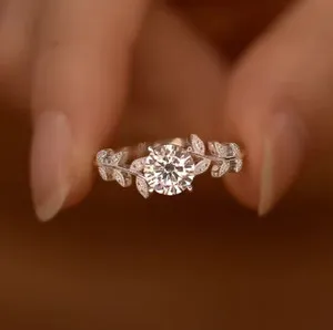 Authentic Leaf Vine Moissanite Engagement Ring Gold Plated Nature Inspired Ring Her