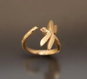 Authentic Gold Plated Dragonfly Ring – Adjustable Nature-Inspired Jewelry, Unique Insect