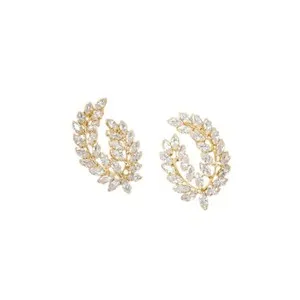Authentic Gold Plated Crystal Leaf Stud Earrings Statement Nature Jewelry