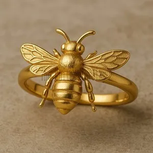 Authentic Gold Plated Sterling Silver Honey Bee Ring: Nature Jewelry