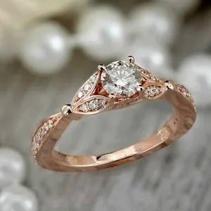 Authentic 2ct Round Cut Lab-Created Moissanite Nature Inspired Ring 14k Rose Gold Plated