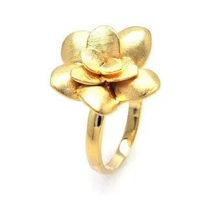 Authentic Sterling Silver 925 Gold Plated Flower Nature Plant Rose Matte Ring Sizes 5-9