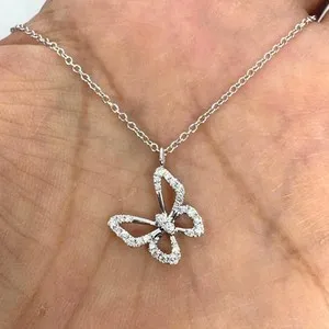 Authentic 0.60 Ct Moissanite Butterfly Shape Pendant Nature Necklace 14K White Gold Plated