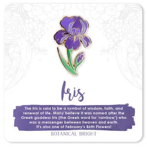 Authentic Iris Enamel Pin - Gold Plated Floral Nature Jewelry - February Birth Flower