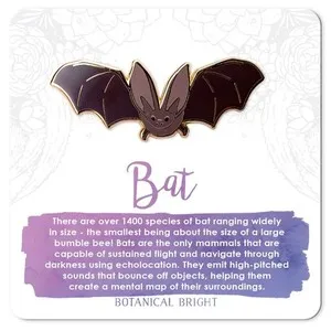 Authentic Bat Enamel Pin - Gold Plated Nature Jewelry - Spooky Halloween Animal Brooch