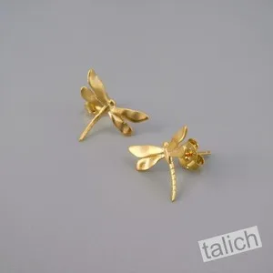 Authentic Gold Plated 925 Sterling Silver Small Dragonfly Stud Earrings Nature Chic
