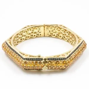 Authentic Radiant Verdant Aura Yellow-Green Sapphire Gold-Plated Sterling Silver Bangle
