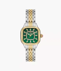 Authentic MICHELE Meggie 18K Two-Tone Gold-Plated Diamond 29mm Green Dial Women's Watch