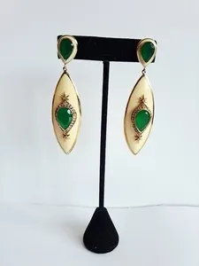 Authentic Whispers of Seraphim: Verdant Grace Gold Earrings