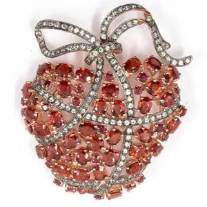 Authentic Heart of Serendipity: 22.11ct Red and Green Sapphire Rose Gold Plated Heart Brooch