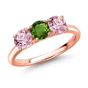 Authentic 18K Rose Gold Plated Silver Green Chrome Diopside and Pink Lab Grown Diamond