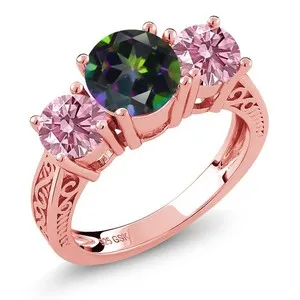 Authentic 18K Rose Gold Plated Silver Green Mystic Topaz and Pink Lab Grown Diamond