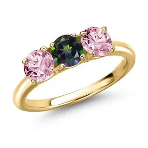 Authentic 18K Yellow Gold Plated Silver Green Mystic Topaz and Pink Lab Grown Diamond