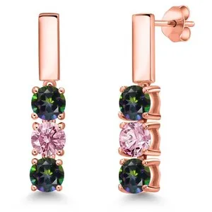 Authentic 1.60 Ct Green Mystic Topaz Pink Lab Grown Diamond 18K Rose Gold Plated Silver