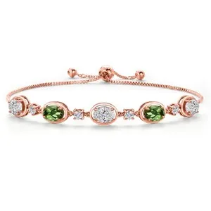 Authentic Radiant Verdant Harmony 18K Rose Gold Plated Silver Lab Grown Diamond and Green Tourmaline Talisman