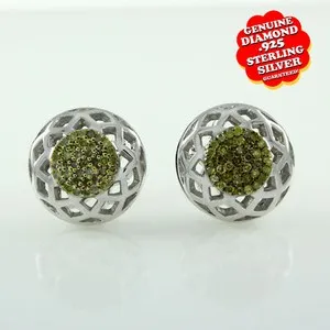 Authentic 1/4 Ct Yellow & Green Natural Diamond 14K White Gold Plated Stud Earring
