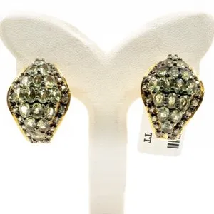 Authentic 9.09ct Natural Round Green Sapphire Stud Earring 925Sliver in Gold Plated