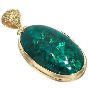 Authentic Huge Deep Green Dioptase Vermeil Gold Plated 925 Silver Sterling Pendant, 2"