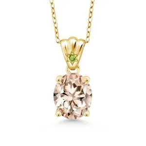 Authentic 3.25 Ct Oval Peach Morganite Green Peridot 18K Yellow Gold Plated Silver Pendant