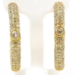 Authentic 30.04ct Green Amethyst and Sapphire 925 Sterling Sliver Earring in Gold Plated